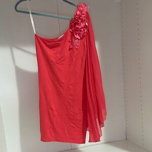 Coral One-Shoulder Dress with Floral Detail